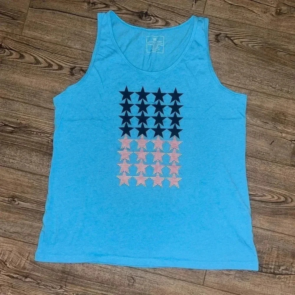 Women’s 2XL tank bright blue with stars workout boat day